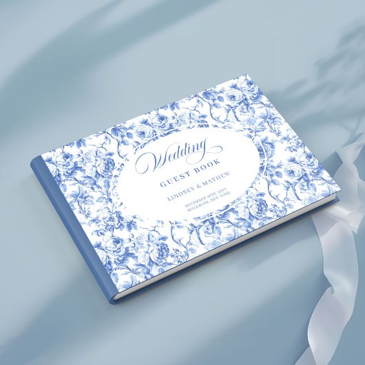 Elegant Blue Roses French Toile Guest Book Gästebuch