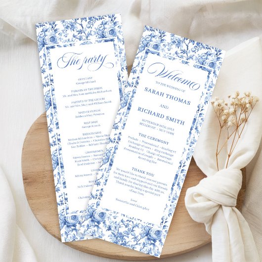 Elegant Blue Roses French Toile Wedding Program Programm