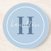 Elegant Blue Round Custom Monogram Initial Getränkeuntersetzer (Vorne)