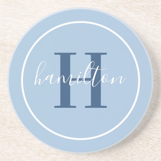 Elegant Blue Round Custom Monogram Initial Getränkeuntersetzer (Vorne)