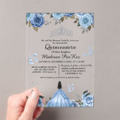 Elegant Blue Royal Floral Butterfly Quinceanera Acryleinladungen (Insitu (Handheld))