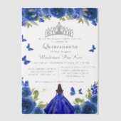 Elegant Blue Royal Floral Butterfly Quinceanera Pergament Einladungen (Vorderseite)