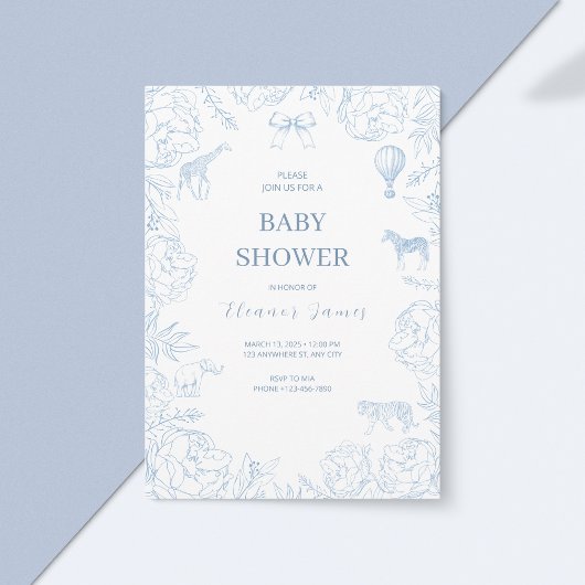 Elegant Blue Safari Baby Shower Einladung