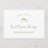 Elegant Blue & Sage Bridesmaid Proposal Card Einladung (Vorderseite)