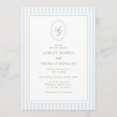 Elegant Blue & Sage Monogram Wedding Invitation Einladung (Vorderseite)