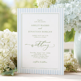 Elegant Blue & Sage Striped Wedding Invitation Einladung