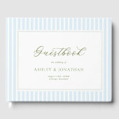 Elegant Blue & Sage Striped Wedding Invitation Gästebuch (Vorderseite)