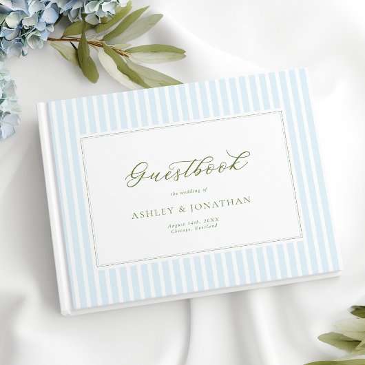 Elegant Blue & Sage Striped Wedding Invitation Gästebuch