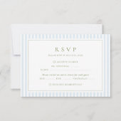 Elegant Blue & Sage Striped Wedding RSVP Karte (Vorderseite)