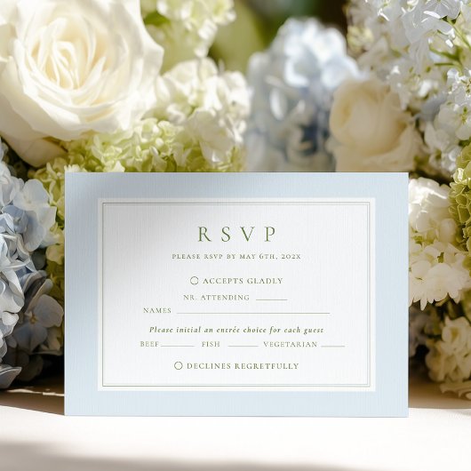 Elegant Blue & Sage  Wedding RSVP Card Karte