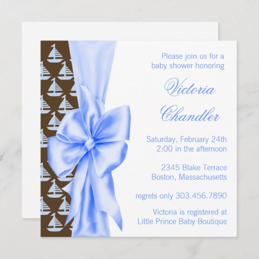 Elegant Blue Sailboat Baby Boy Dusche Einladung (Vorne/Hinten)