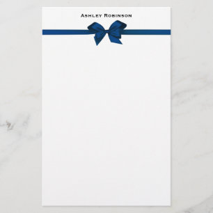 Elegant Blue Satin Bow auf Weiß Briefpapier