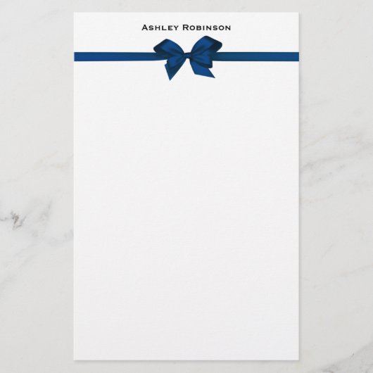 Elegant Blue Satin Bow auf Weiß Briefpapier (Vorderseite)