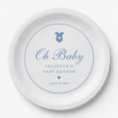 Elegant Blue Script Boys Oh Baby Shower Pappteller (Vorderseite)