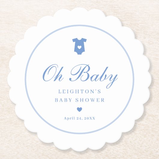 Elegant Blue Script Boys Oh Baby Shower Untersetzer (Vorderseite)