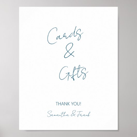 Elegant Blue Script Card und Geschenkplakat Poster (Vorne)