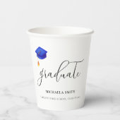 Elegant Blue Script Graduate Pappbecher (Rückseite)