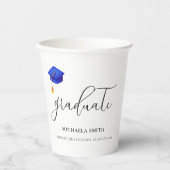 Elegant Blue Script Graduate Pappbecher (Vorderseite)