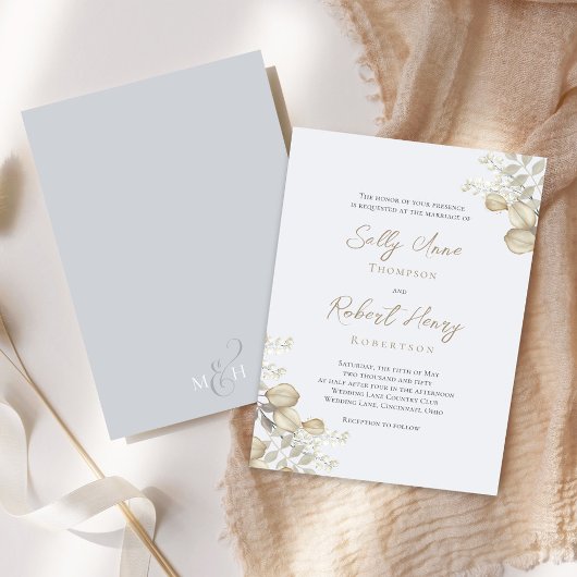 Elegant Blue Script Greenery Wedding Einladung