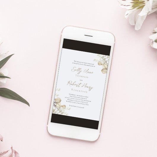 Elegant Blue Script Greenery Wedding Einladung