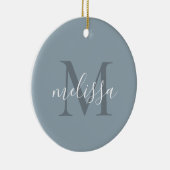 Elegant Blue Script Monogram Name Christmas Keramik Ornament (Rechts)
