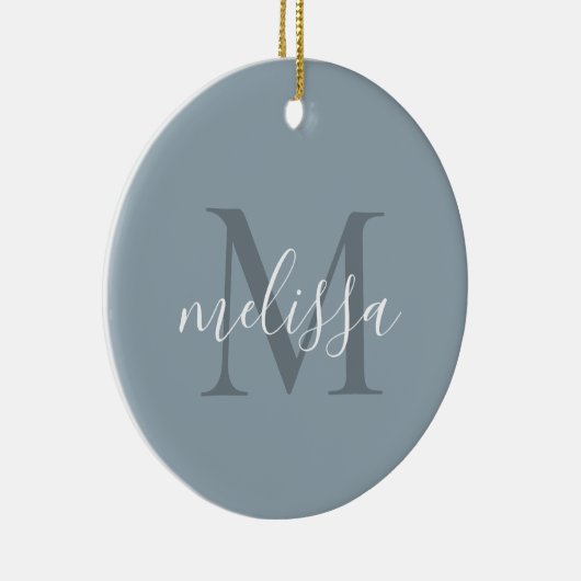 Elegant Blue Script Monogram Name Christmas Keramik Ornament (Rechts)