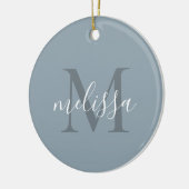 Elegant Blue Script Monogram Name Christmas Keramik Ornament (Links)