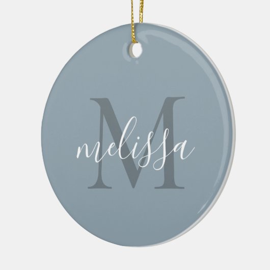 Elegant Blue Script Monogram Name Christmas Keramik Ornament (Links)