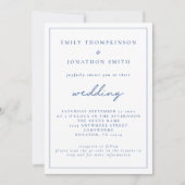 Elegant Blue Script QR Code Hochzeit Einladung (Vorderseite)