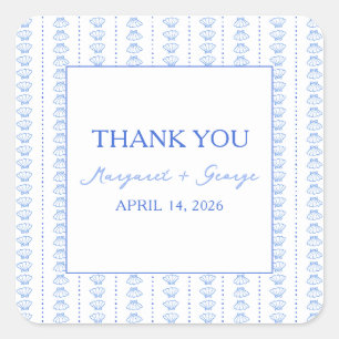 Elegant Blue Seashell Coastal Wedding Vielen Dank Quadratischer Aufkleber