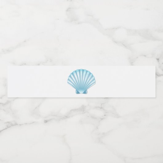 Elegant Blue Seashell Nautical Beach Wedding Wasserflaschenetikett (Einzelnes Label)