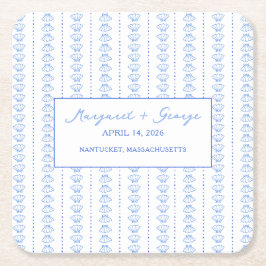 Elegant Blue Seashell Nautical Coastal Wedding Rechteckiger Pappuntersetzer