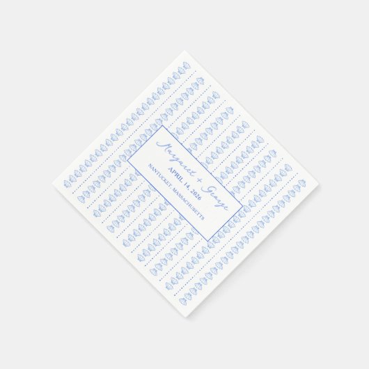 Elegant Blue Seashell Nautical Coastal Wedding Serviette (Ecke)
