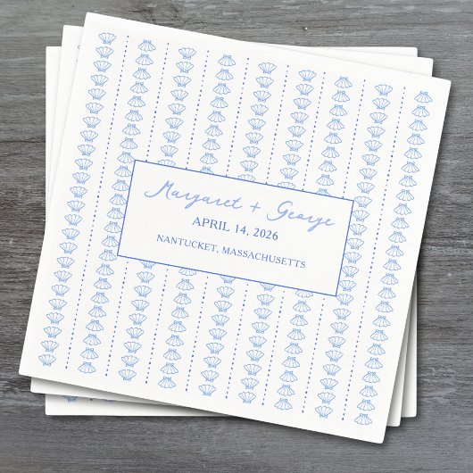 Elegant Blue Seashell Nautical Coastal Wedding Serviette