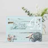 Elegant BLue Seashells Beach Probe Dinner Einladung (Stehend Vorderseite)