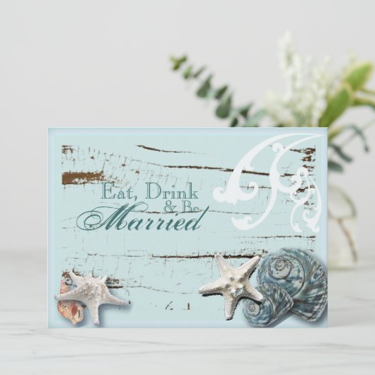 Elegant BLue Seashells Beach Probe Dinner Einladung (Stehend Vorderseite)