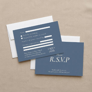 Elegant Blue Serif Ampere und Hochzeit RSVP Karte