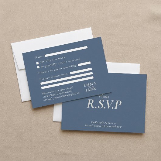 Elegant Blue Serif Ampere und Hochzeit RSVP Karte