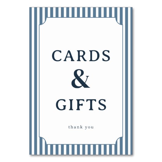 Elegant Blue Serif Gratitude Card Tischnummer (Vorderseite)