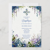 Elegant Blue Shades Floral Frame Arch Baptisme Einladung (Vorderseite)