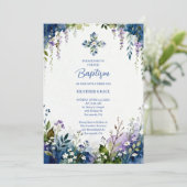 Elegant Blue Shades Floral Frame Arch Baptisme Einladung (Stehend Vorderseite)