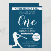 Elegant Blue Silhouette Baseball 1. Geburtstag Einladung (Vorne/Hinten)