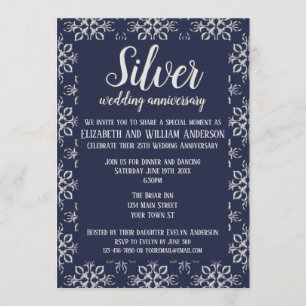 Elegant Blue Silver 25 Jahre Einladung