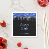 Elegant Blue Silver Black Glitzer Tropfens Hochzei Serviette (Beispiel)