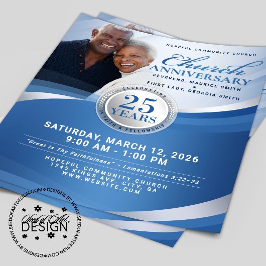 Elegant Blue & Silver Church Anniversary Flyer