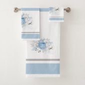 Elegant Blue Silver Dragonfly Floral Badhandtuch Set (Insitu)