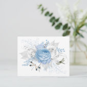 Elegant Blue Silver Dragonfly Floral Postkarte (Stehend Vorderseite)