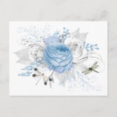 Elegant Blue Silver Dragonfly Floral Postkarte (Vorderseite)