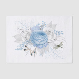 Elegant Blue Silver Dragonfly Floral Seidenpapier