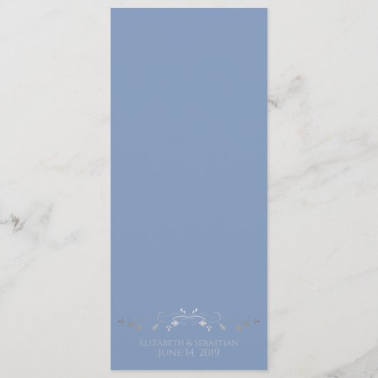 Elegant Blue & Silver Filigree mit Herz Wedding Menükarte (Rückseite)